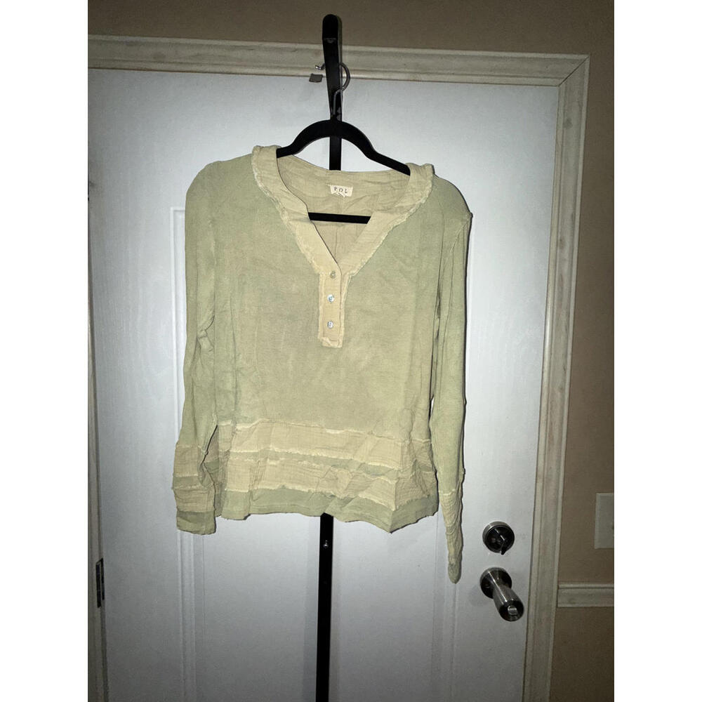 POL Sage Green Layerd Long Sleeve Henley Top - Small